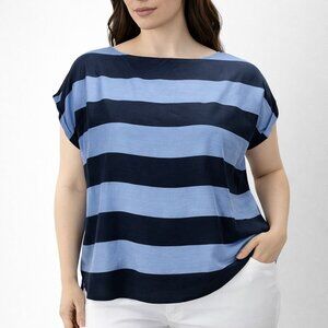 Talbots Womens Top Blue Stripe Tencell Lyocell Cuffed Cap Sleeve Size 16